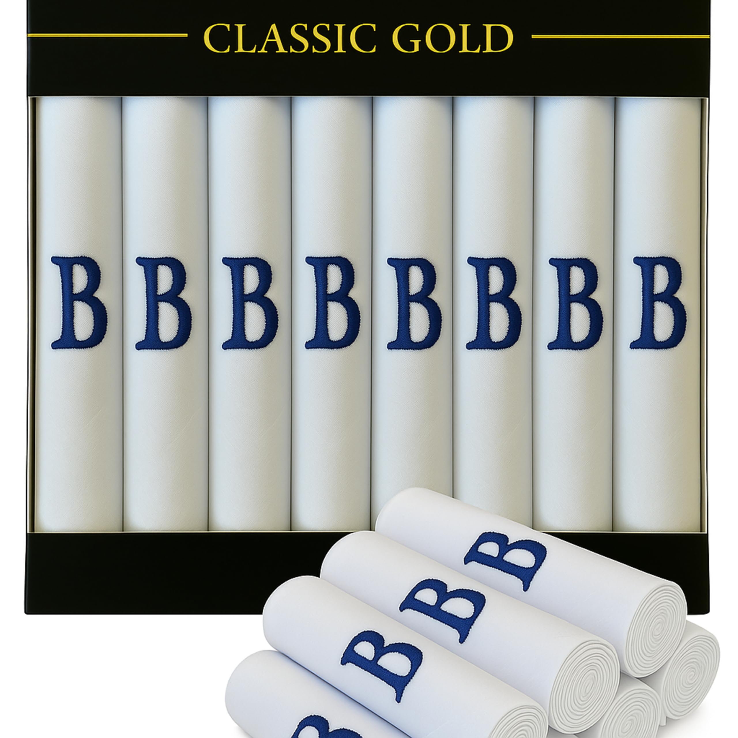DUDU N GIRLIE Mens/Gentlemens White Satin Bordered Handkerchiefs with & Blue Embroidered Initials, B, One Size