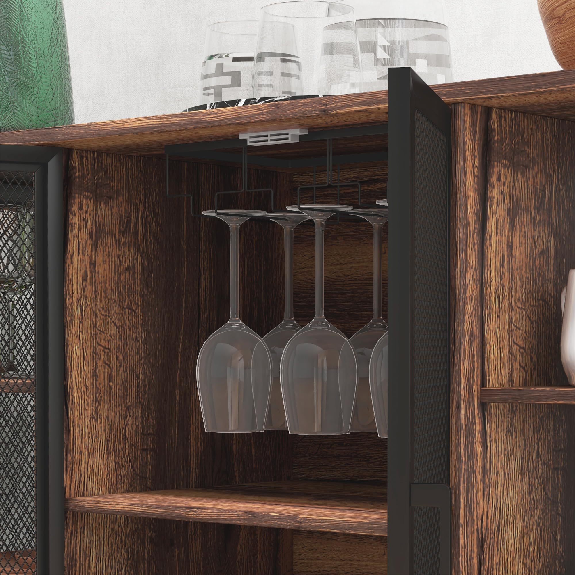 HOMCOM Aparador de Cocina Industrial con 6 Estantes Marrón Rústico | Mueble Buffet Auxiliar, Estante Ajustable, Porta Copas, para Bar, Comedor 120x40x76 cm,