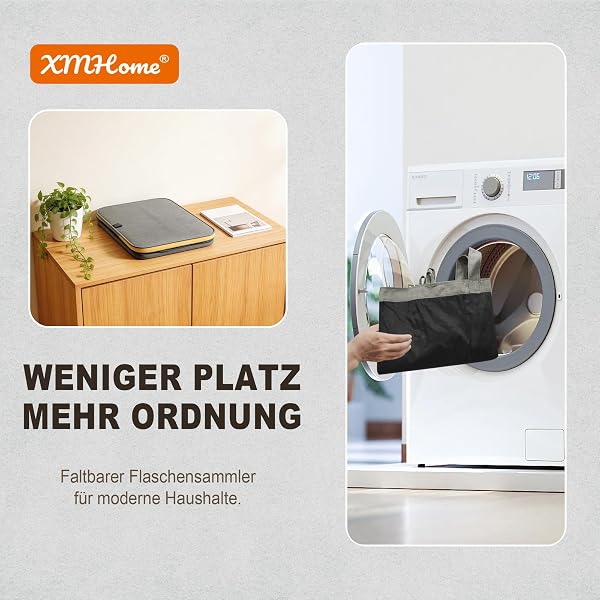 XMHome pfandflaschen sammelbehälter 140L Pfandflaschen Sammler mit 2 Fächern Leergut Sammelbehälter mit stabilem Deckel mit Griffen Flaschen Sammler für Küche, Abstellraum & Keller (140L Grau) - 4