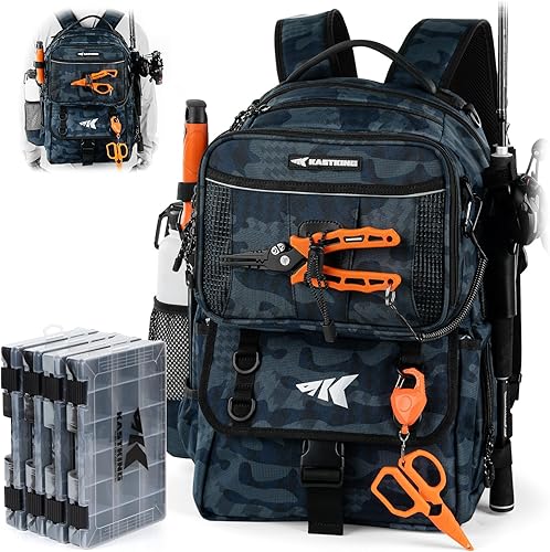 Miniatura 12 de KastKing BaitSpace 50L Mochila para equipo de pesca con encuadernador de cebo removible, 2 soportes para cañas, almacenamiento para equipo y G