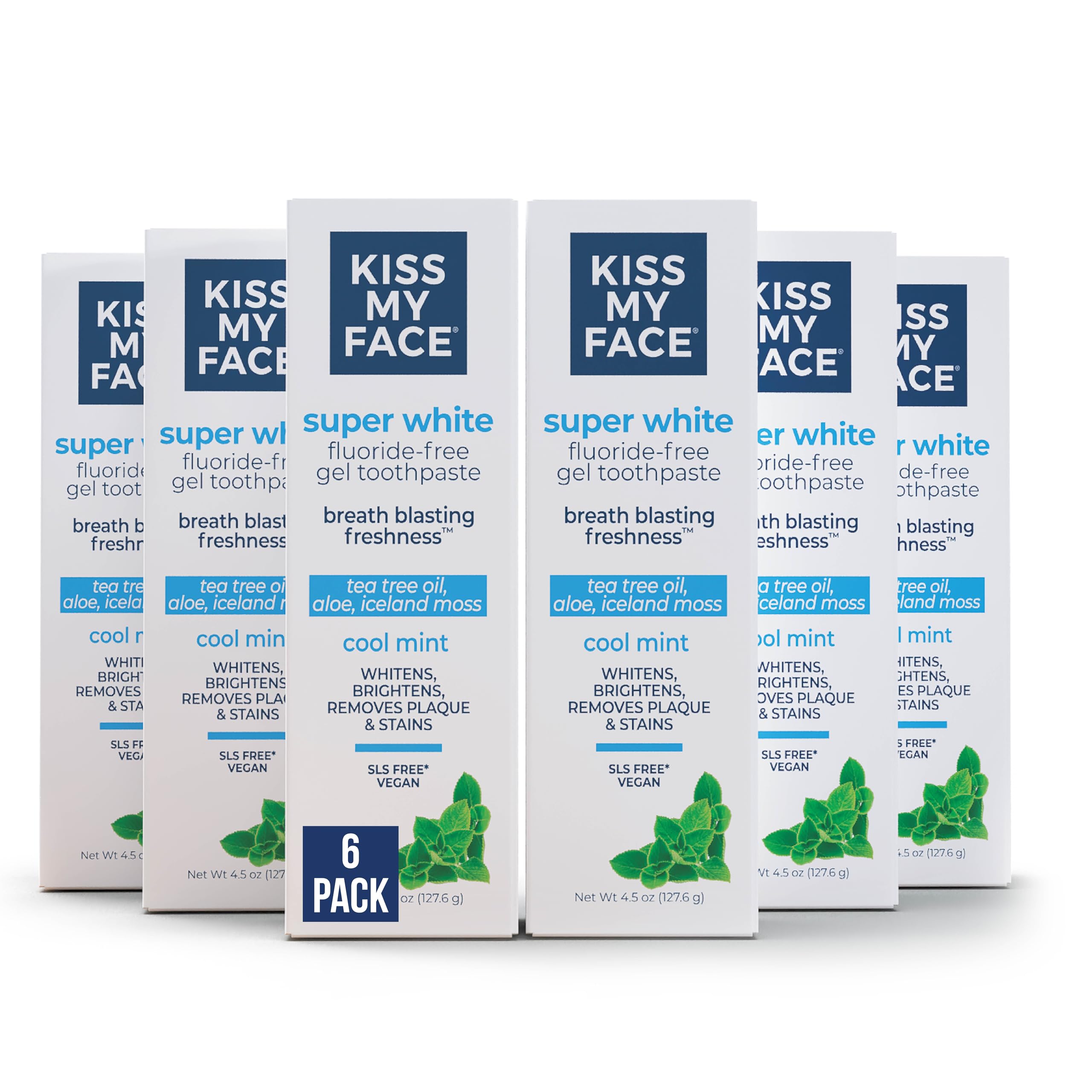 Kiss My Face Super White Toothpaste Gel Cool Mint Flavor Removes Plaque and Stains Teeth Whitening Toothpaste Fluoride