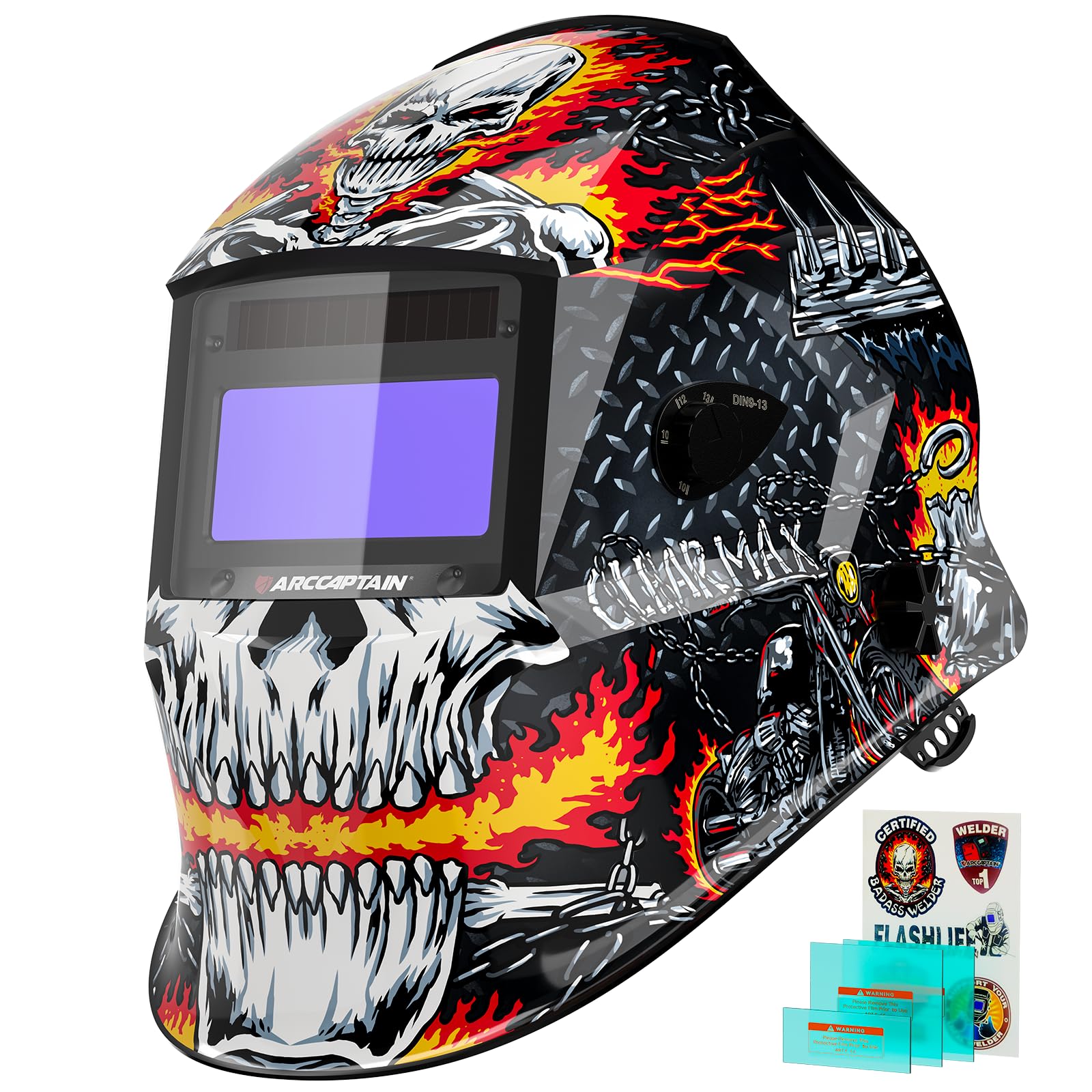 ARCCAPTAIN Welding Helmet Auto Darkening, 1/1/1/1 True Color Welding Hood, 4 Arc Sensor 1/25000s Response Time Solar Powered Weld Hood Helmet HSH-S800