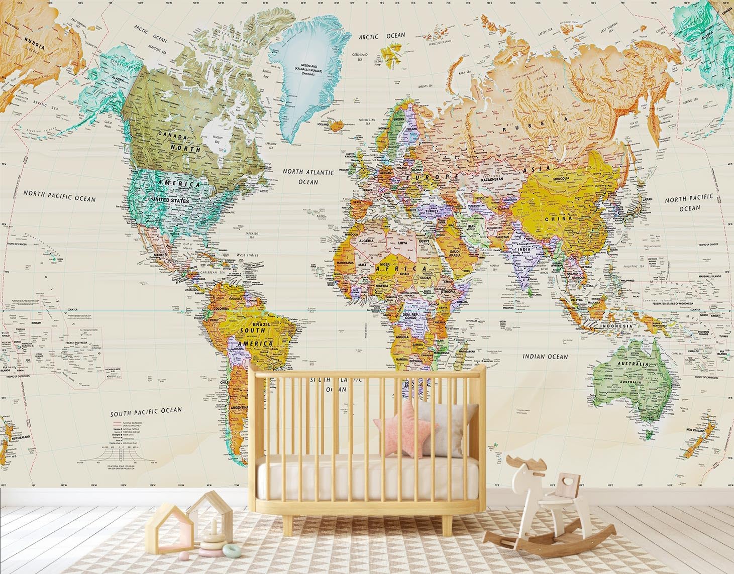 World Map Wallpaper Kids Wallpaper Mural for Nursery（Not Peel and Stick）