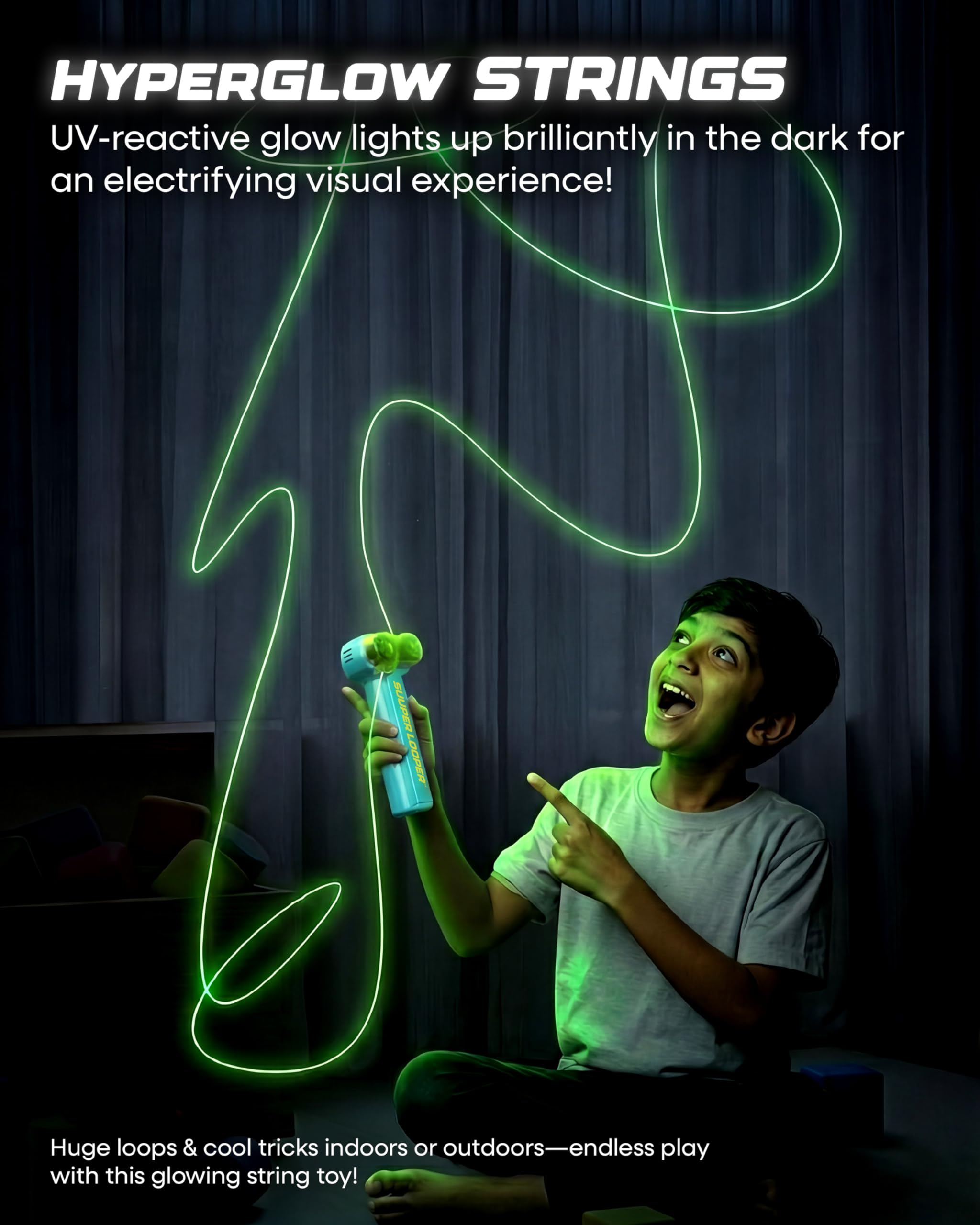 Tygatec Super Looper Rope Launcher Toy - Glow in the Dark Toy, Create Endless Shapes and Tricks, Luminous String with LED, Perfect for Gifting (Blue) 1