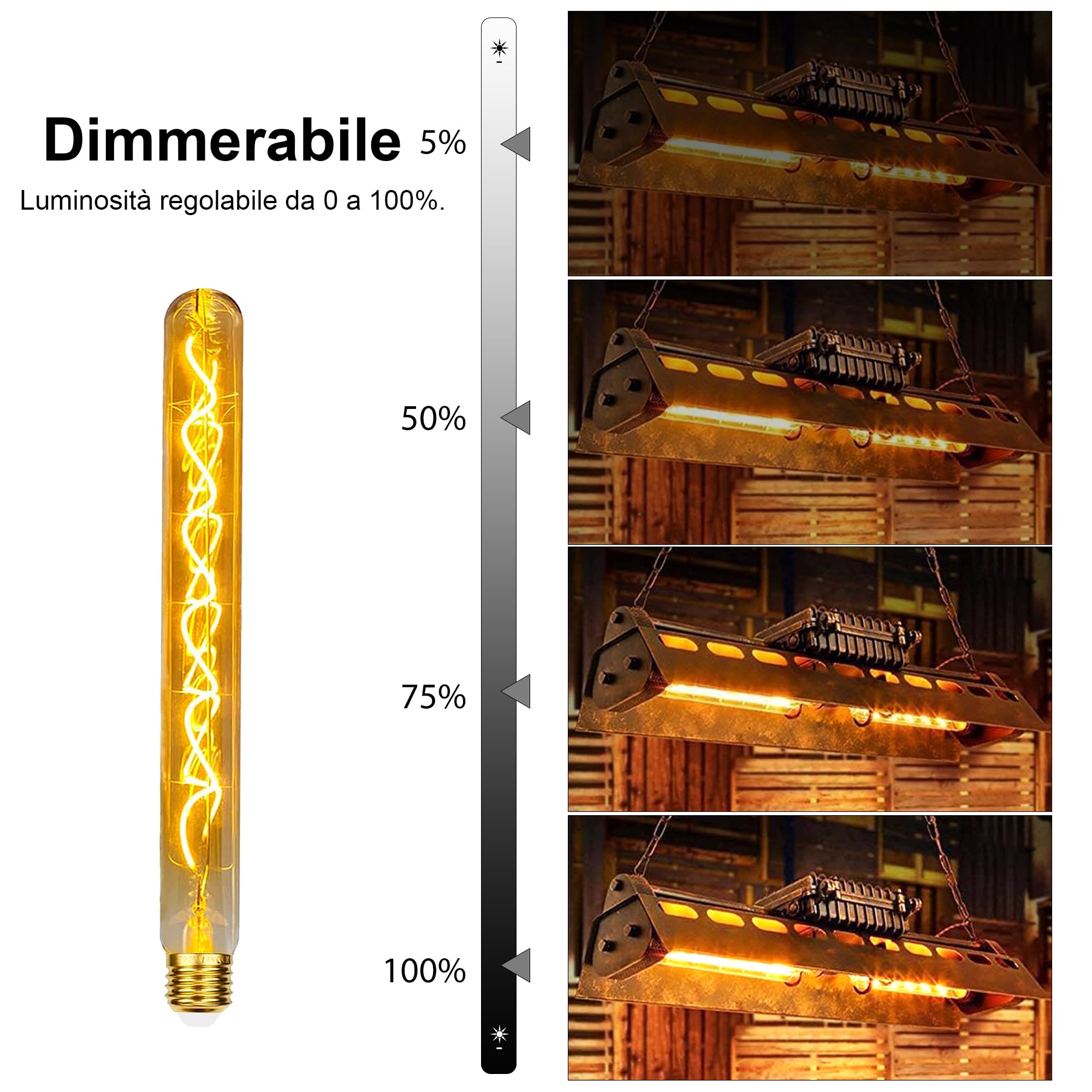 Lampadina LED vintage E27, lampadina vintage Edison E27 tubo LED dimmerabile da 4 W di lunghezza 300 mm, lampada retrò Tubo flauto ideale per lampadine da parete, lampada da terra - 4 pezzi