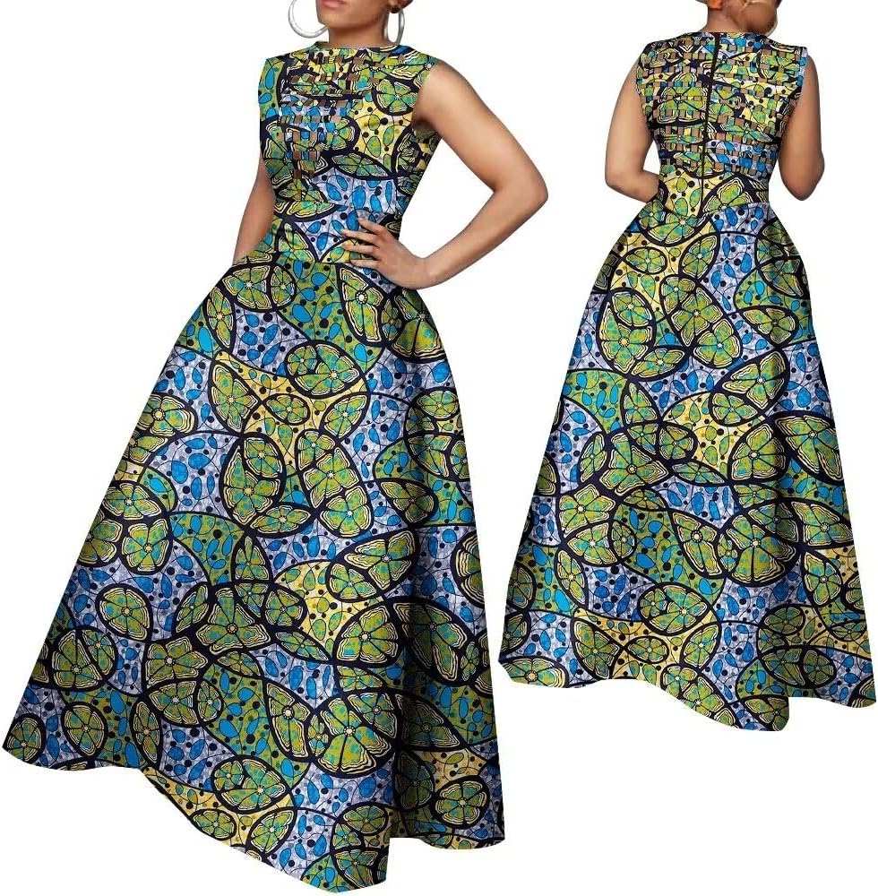 iooiooi Weave Hollow Out African Women for Dresses Sexy Wax Print Sleeveless Dress