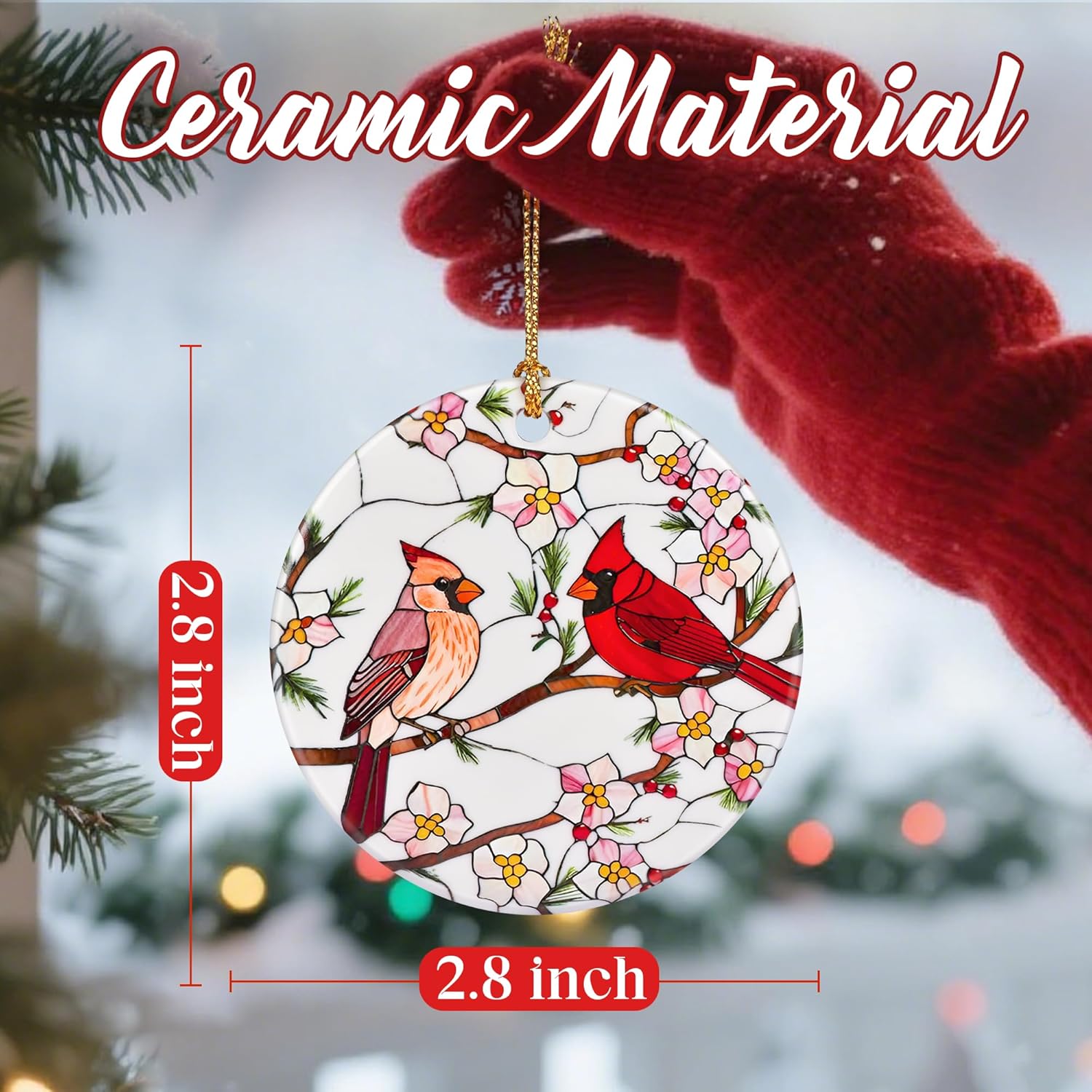 Christmas Ornaments, Dodosky 2.8in Ceramic Hanging Ornament, Xmas Decor, Christmas Tree Ornaments, Xmas Decorations for Tree, Holiday Ornament, Cardinal Gifts, Gifts for Mom, Grandma, Bird Lovers - Image 2