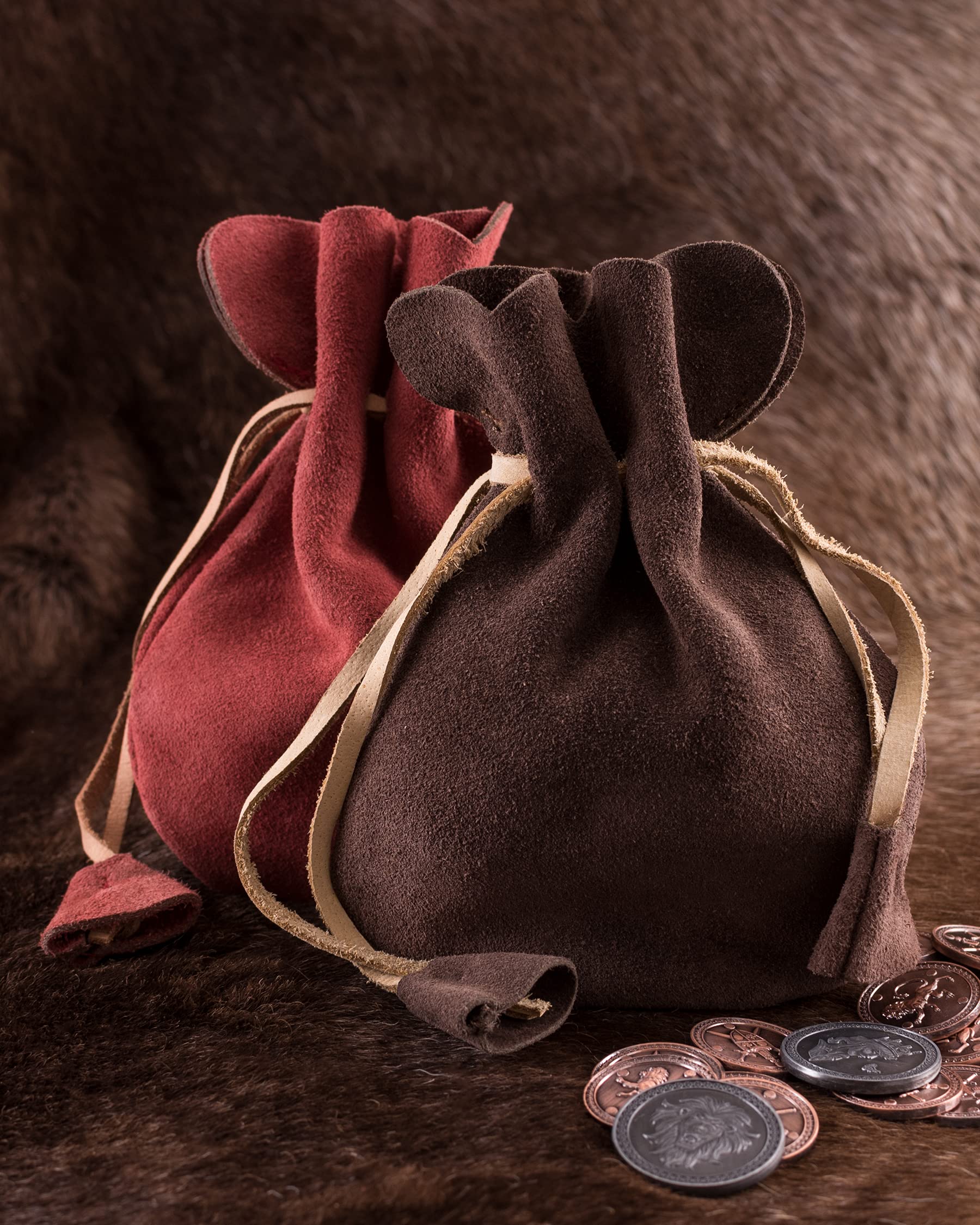 Battle-Merchant Skórzana sakiewka portfel portmonetka z zamszu | Wikingowie średniowiecze LARP, ciemnobrązowy, S, portmonetka