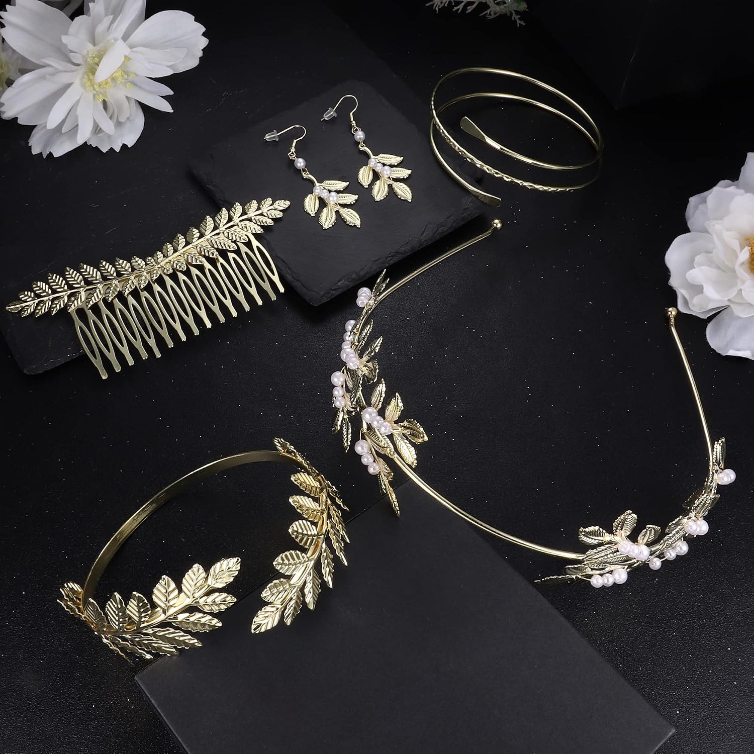 Bandeau Cheveux Accessoires Costume Déesse Grecque ORAZIO - 7 Pièces (Couronne, Bracelets, Boucles D'Oreilles) - Style Mariée Ou Fête Accessoire Déesse Grecque Bandeau Cheveux Accessoires Costume Déesse Grecque ORAZIO - 7 Pièces (Couronne, Bracelets, Boucles D'Oreilles) - Style Mariée Ou Fête Accessoire Déesse Grecque