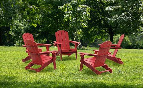 Miniatura 8 de Silla Adirondack plegable, sillas Adirondack de plástico texturizado de madera con soporte para 2 tazas, silla para hoguera de polietileno de alta