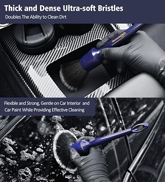 YeewayVeh 3PCS Car Detailing Brush Set, Ultra Soft, Indigo/Black | No Scratch Thick Detail Brushes for Dashboard, Air Vents, Leather Seat & Dusting, Interior/Exterior Car Detailing, 3 Sizes