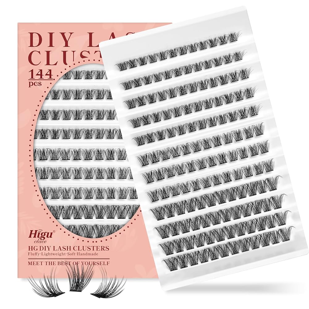 Higu clace Lash Clusters 144pcs,10-16mm Mixed Tray 3D Effect Volume Eyelash Clusters Soft D Curl Individual Lashes DIY at Home