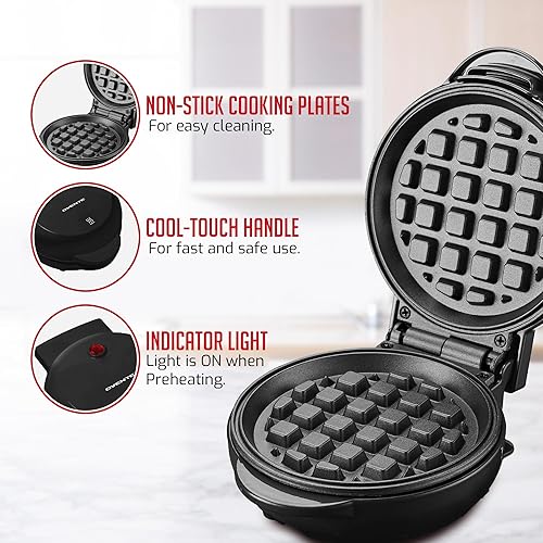 Miniatura 5 de OVENTE Mini máquina para hacer gofres, molde de chafle de 4 pulgadas con superficie antiadherente, calentamiento rápido de 550 W y protección contra