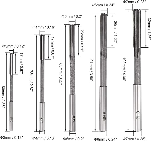 Miniatura 9 de uxcell Juego de escariador de chucking Máquina de torno Escariador Recto Flauta Fresa Fresa Acero de Alta Velocidad H7 Tolerancia (0.118 in, 0.157