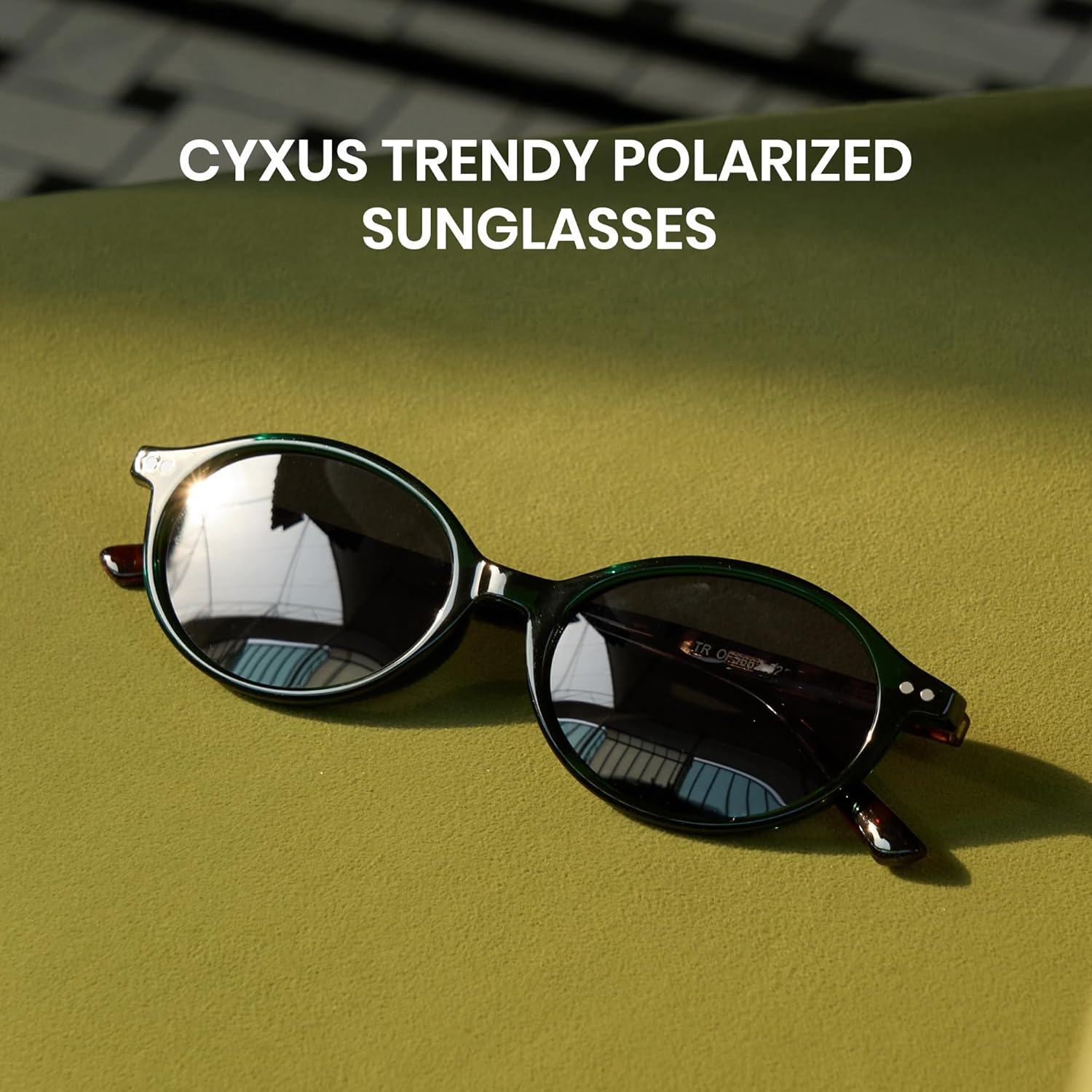 Cyxus Polarized Sunglasses for Men Women Trendy Sunglasses UV Protection for Driving Fishing Traveling P1595 (Green Frame Grey Lens)