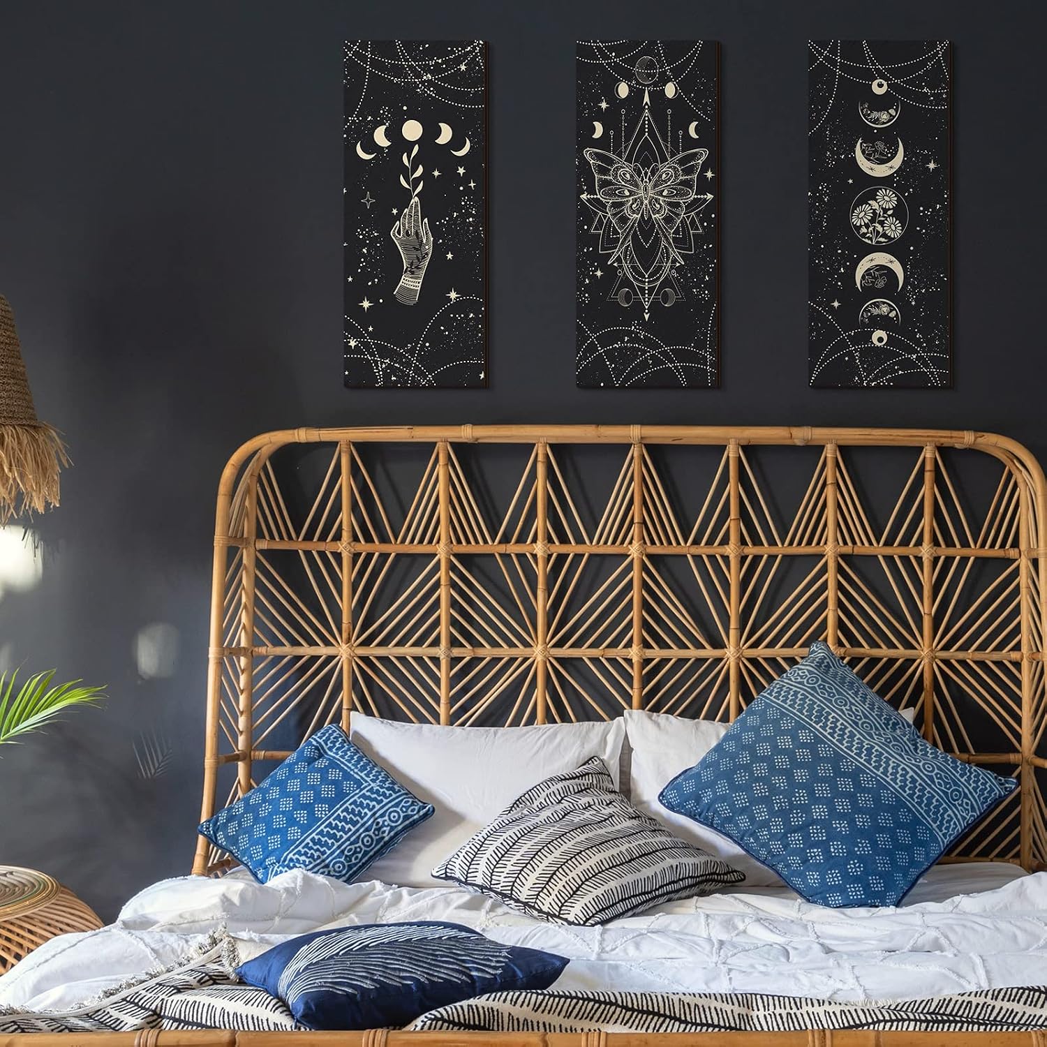 Ferraycle 3 Pcs Christmas Witchy Wall Decor Boho Wall Art Phases Moon Gothic Gift Celestial Crescent Minimalist Aesthetic Nordic Hanging Sign Gifts for Pagan Yule Xmas Witchy Home Room(Light Color)