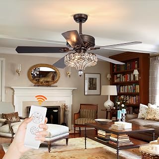 Crystal Ceiling Fan with Lights, Tiffany Flush Mount Ceiling Fan, Modern Ceiling Fans with Remote Control, Chandelier Ceiling Fan for Farmhouse, Dining Room, Living Room, Bedroom