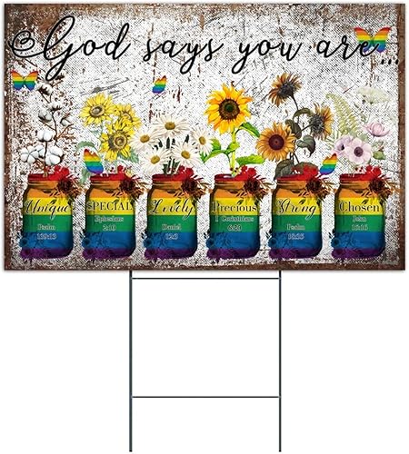 Miniatura 8 de Autravelco God Says You are Unique - Letrero de patio especial encantador de 12 x 18 pulgadas, LGBTQ religioso cristiano divertido con estacas para