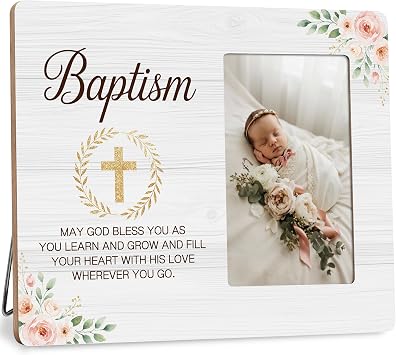 Baptism Picture Frame, Religious Wood Photo Frame, Christian Gift for Baptism, Christening, 4x6 Photo