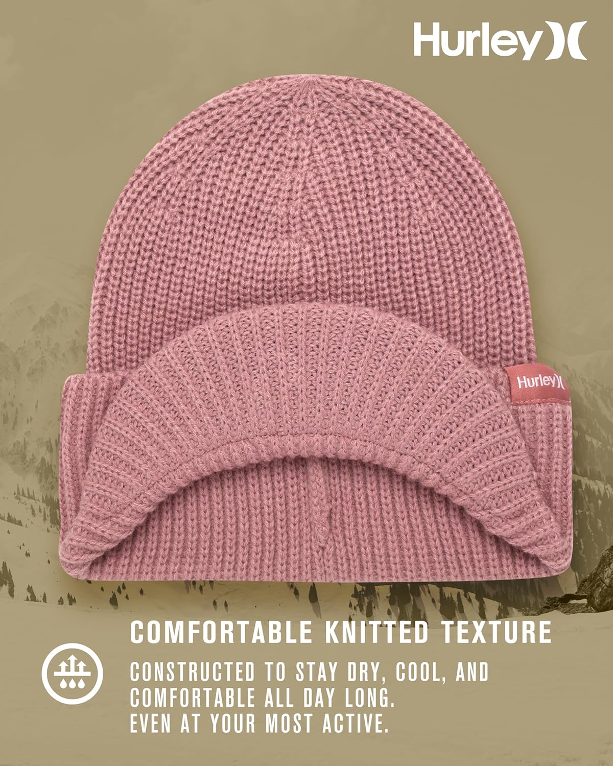 Hurley Women's Caylin Beanie Hat - Medium Fit Thick Ribbed Cable Knit with Fixed Cuff and Visor - Winter Hats for Women - Image 3