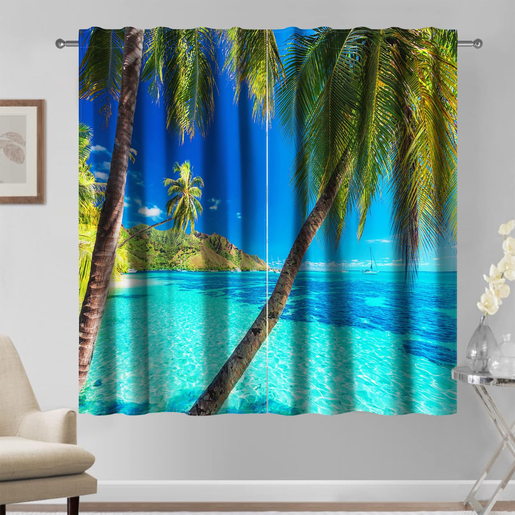 Rideaux ciel clair 117x183cm anti vis-a-vis pour decoration chambre fraiche