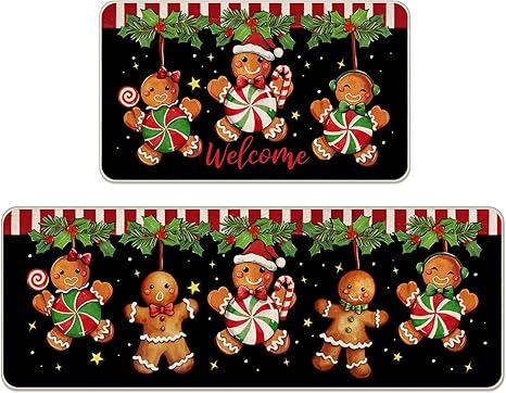 Amazon.com: Tailus Welcome Christmas Gingerbread Man Kitchen Rugs Set ...