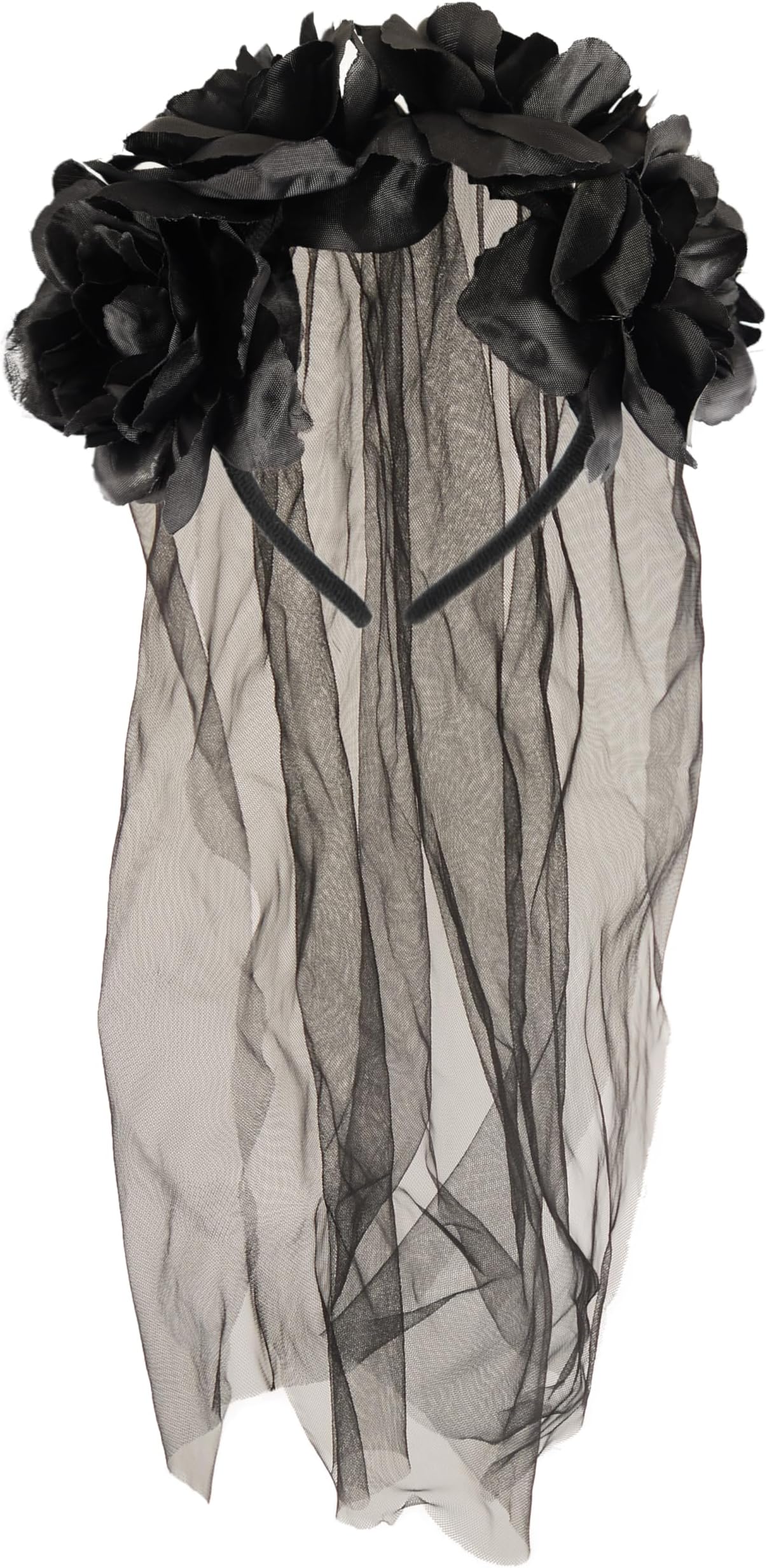 Adult Halloween Zombie Bride Black Veil With Flowers Fancy Dress Accessory