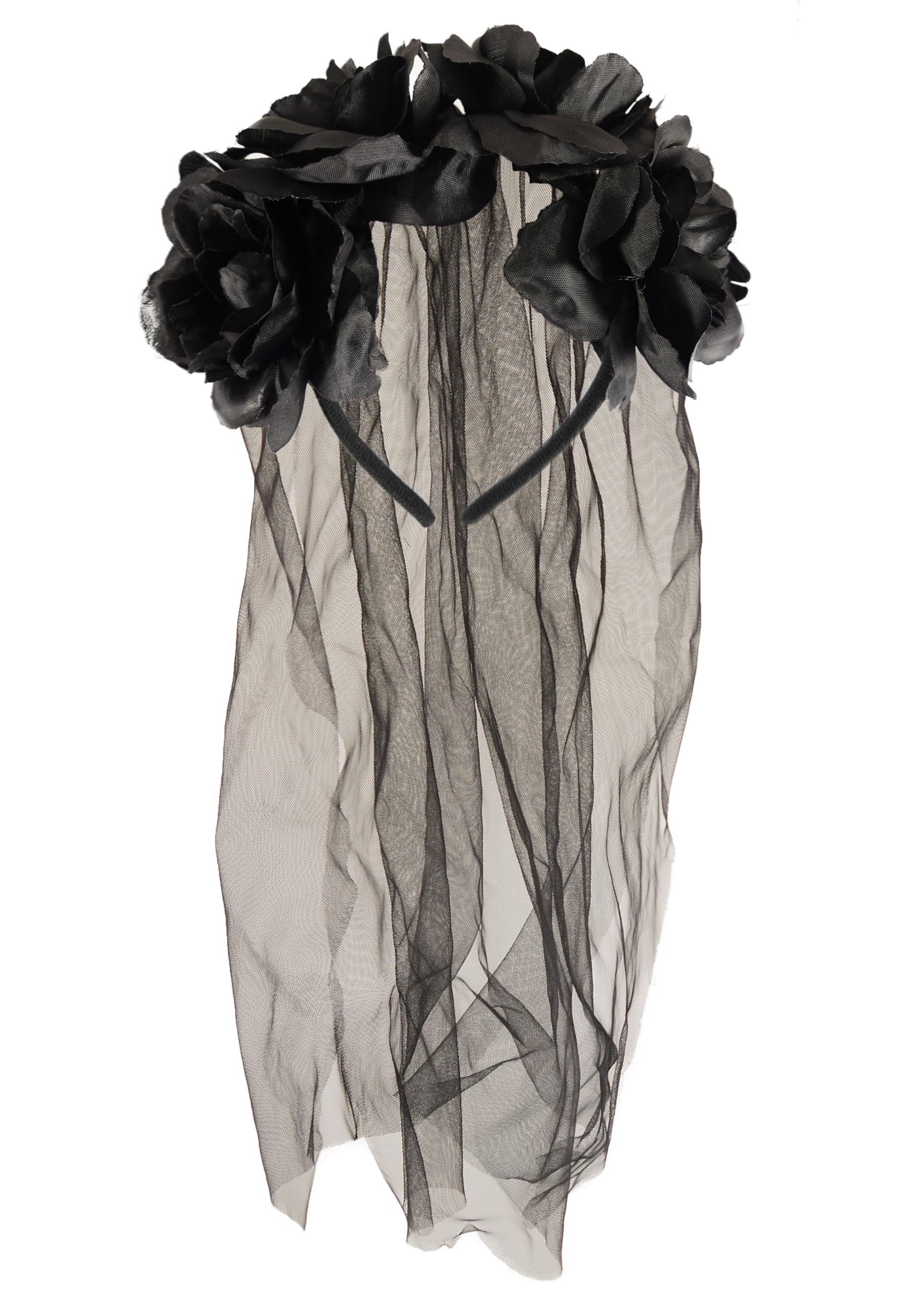 HENBRANDT Adult Halloween Zombie Bride Black Veil with Flowers Fancy Dress Accessory