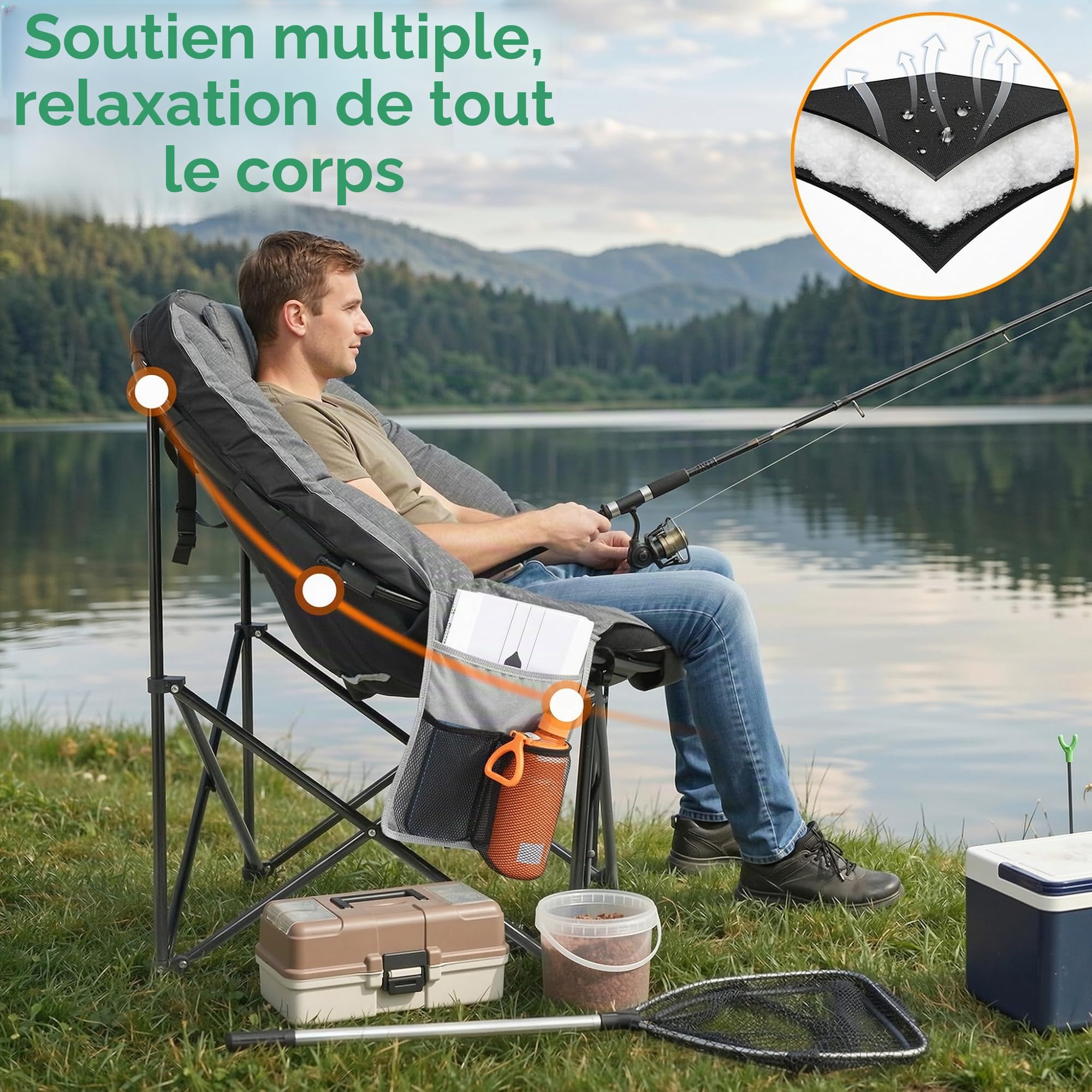 LIFERUN Chaise Pliante Camping 150KG, Chaise Rembourrée extérieur,Moonchair