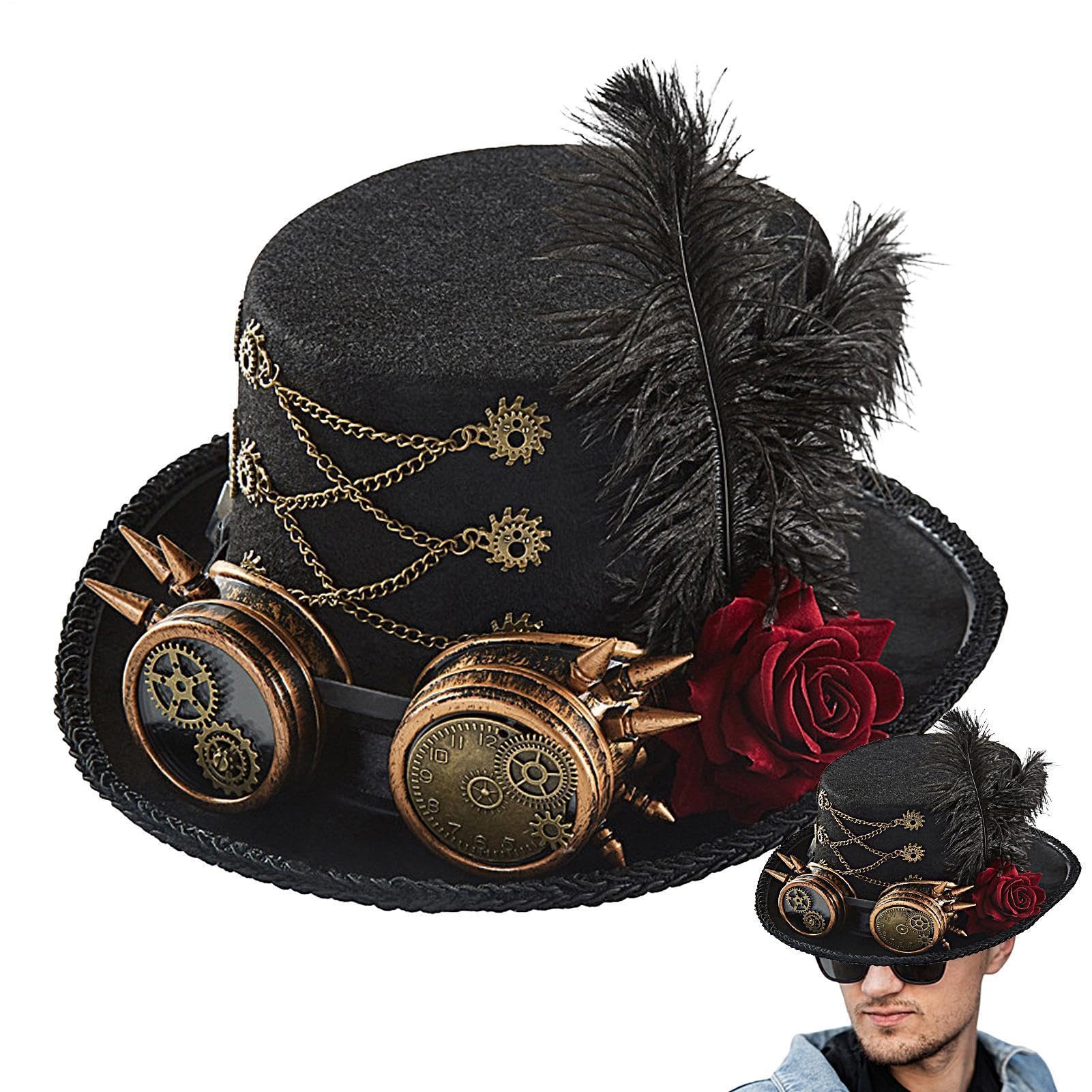 Generisch Sombreros cilíndricos | Disfraz de cilindro con diseño de gafas | De fieltro ajustable para mujeres, hombres, adolescentes, teatro, circo, cosplay