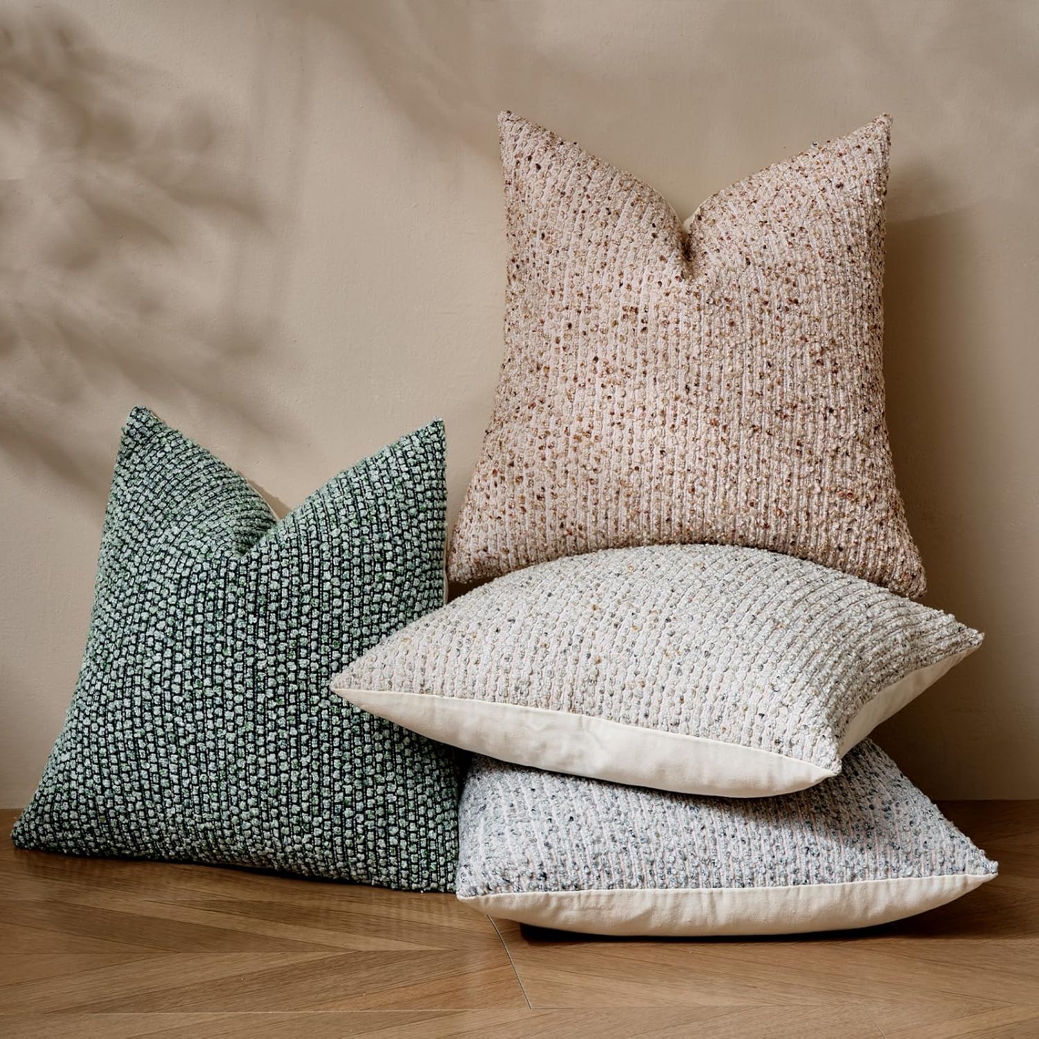 Striped Throw Pillow Covers 18x18 Set of 2 Cream Grey Textured Boucle Chic Morden Boho Accent Farmhouse Square Decorative Couch Pillow Covers for Home Decor Bed Sofa Living Room - Image 6