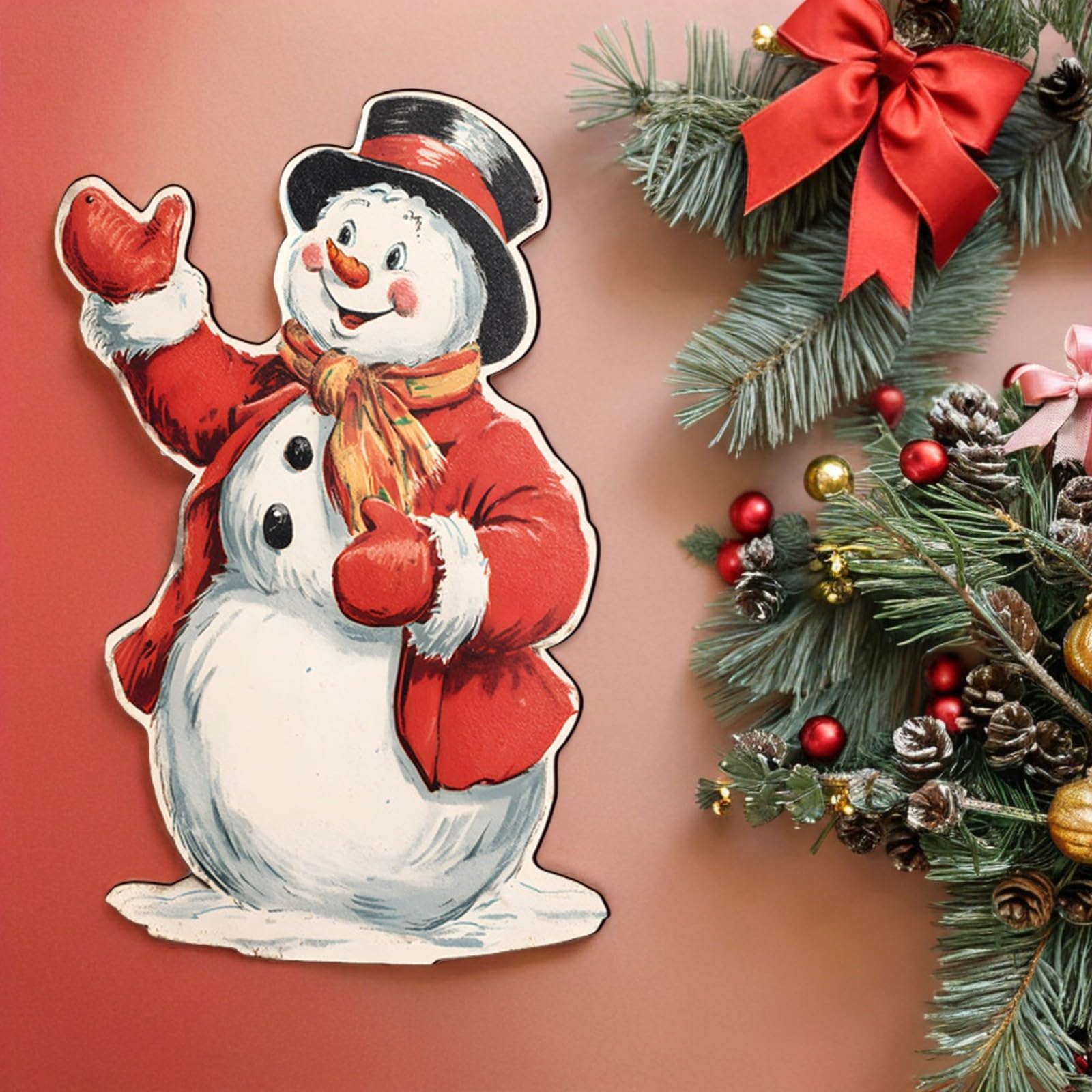 2 Piezas Colgante Navideño de Madera Muñeco de Nieve y Papá Noel para Decoración de Puerta y Pared, Acabado Liso y Fácil Instalación para Ambiente Navideño