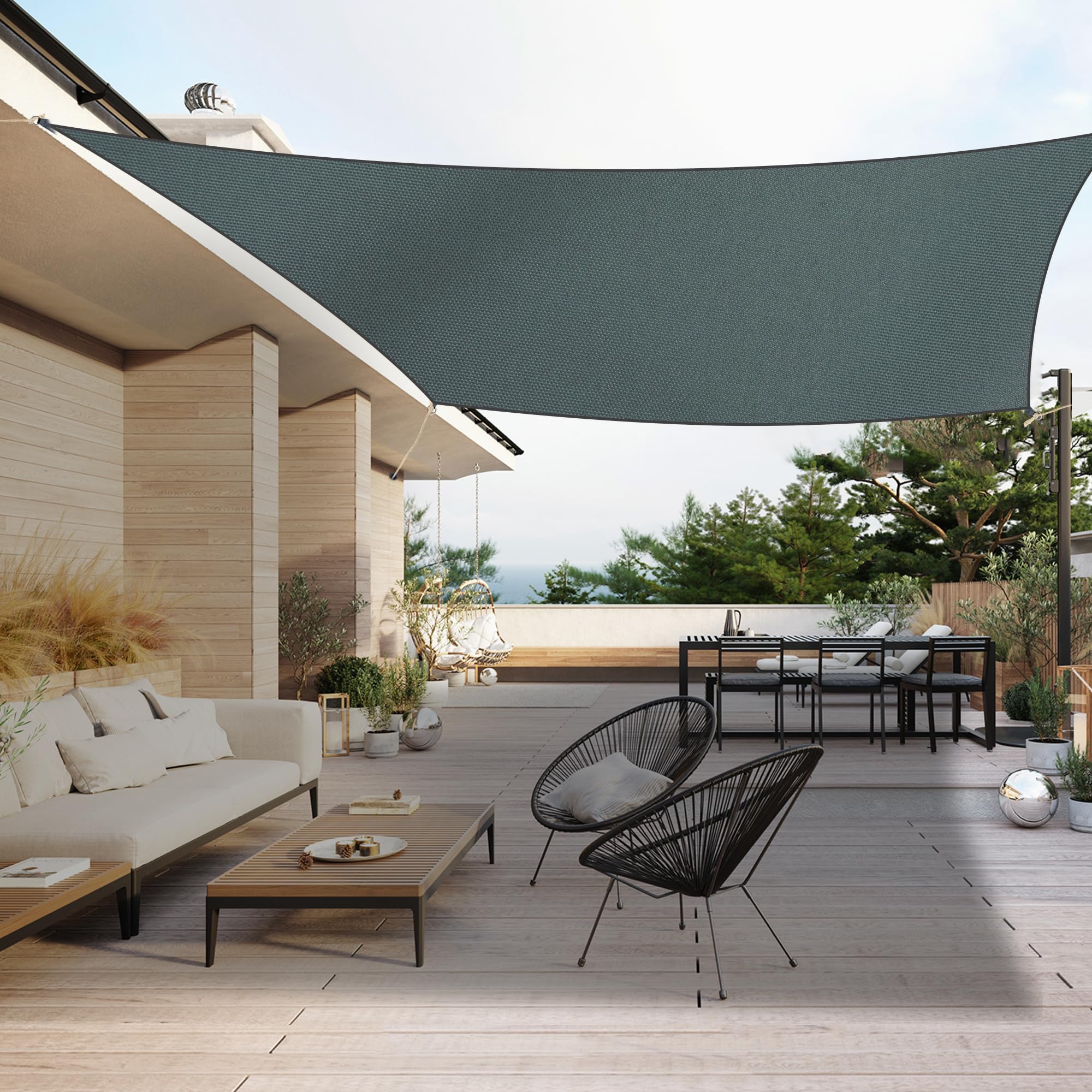 Duhome Sonnensegel Wasserdicht 3x4m, Sonnenschutz Wetterbeständig Rechteck UV-Schutz inkl Befestigungsseile für Terrasse Balkon Garten Im Freien, Anthrazit