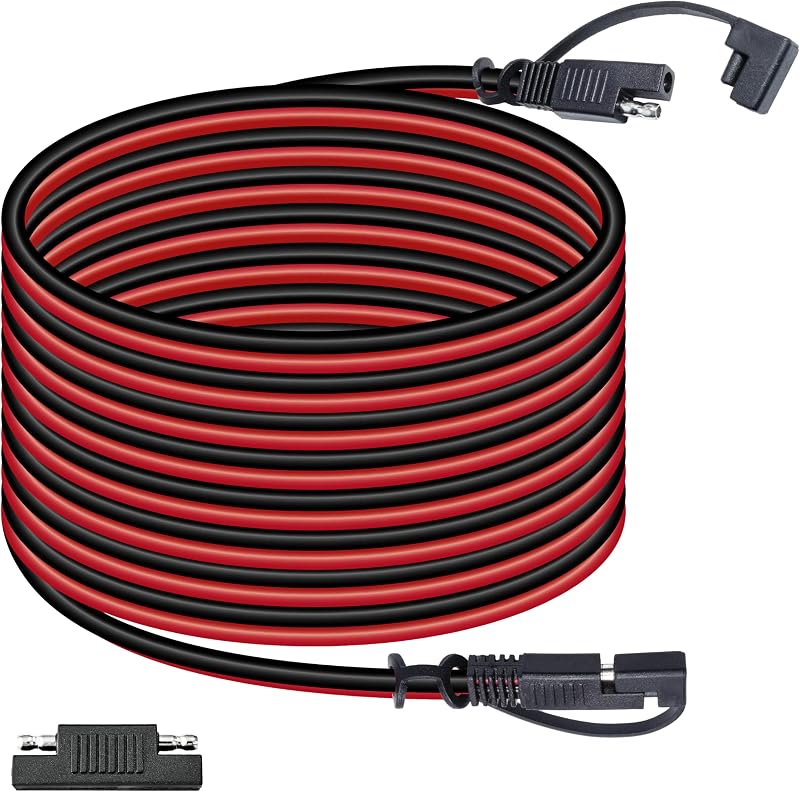 Cable cargador de batería SAE a SAE de 16 AWG y 25 pies | Arnés de desconexión rápida de terminales, cables de extensión de conectores de 2 pines para auto, motocicleta, panel solar