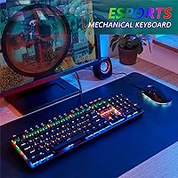 Vista 2 de Combo de teclado mecánico y mouse, teclado con cable RGB retroiluminado de 104 teclas para juegos y mouse con cable de 7 botones 4800 DPI para PC