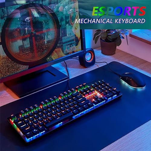 Miniatura 2 de Combo de teclado mecánico y mouse, teclado con cable RGB retroiluminado de 104 teclas para juegos y mouse con cable de 7 botones 4800 DPI para PC