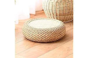 Handmade Rattan Pouffe Floor Cushion for Meditation and Decor