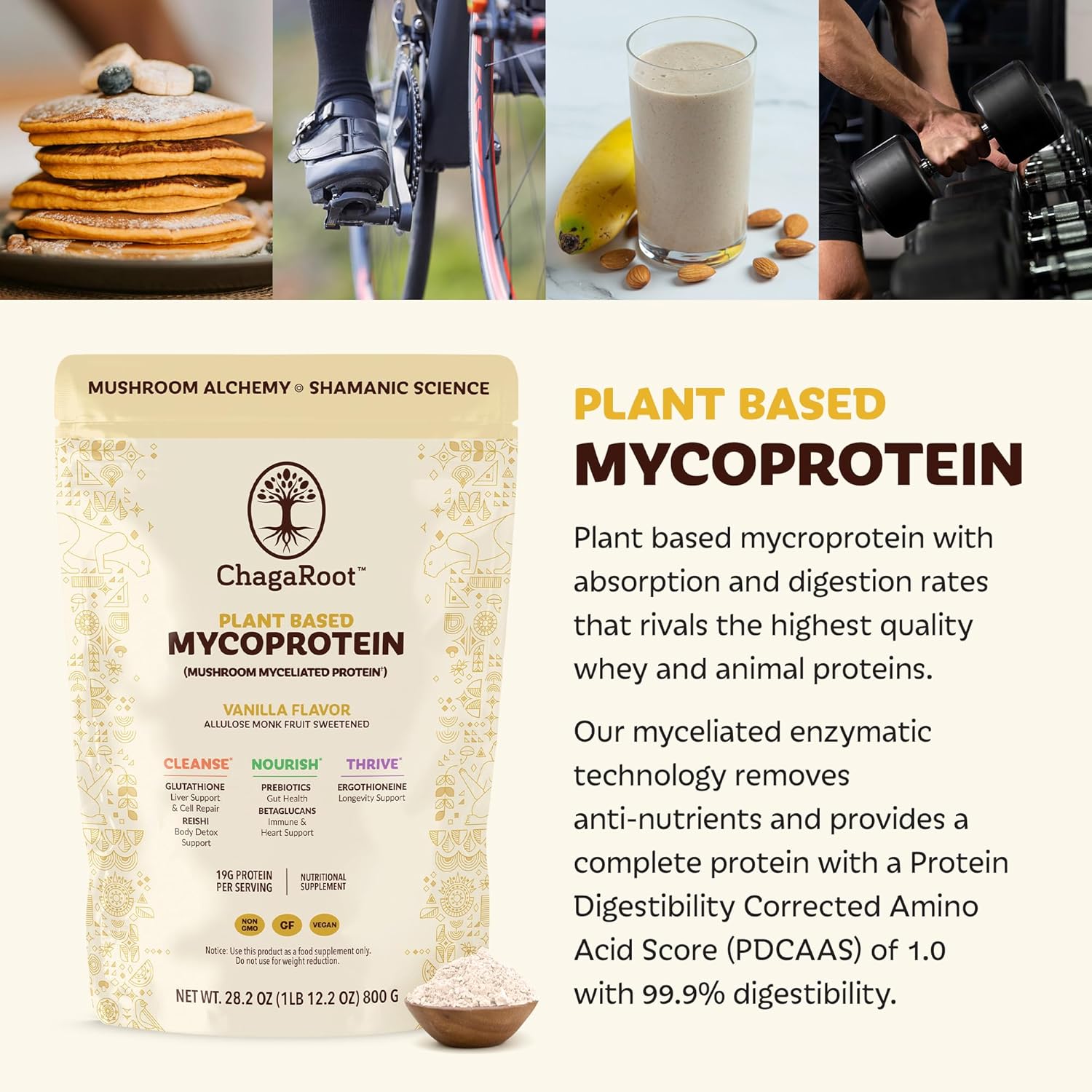 Mycoprotein Mushroom Protein Powder, Vanilla - 19g of Vegan Protein, Plant Based, Superfood, Master Blend of Chaga, Reishi, Turkey Tail, Shiitake, Lions Mane, Coffee, Smoothies (1.76 lb)