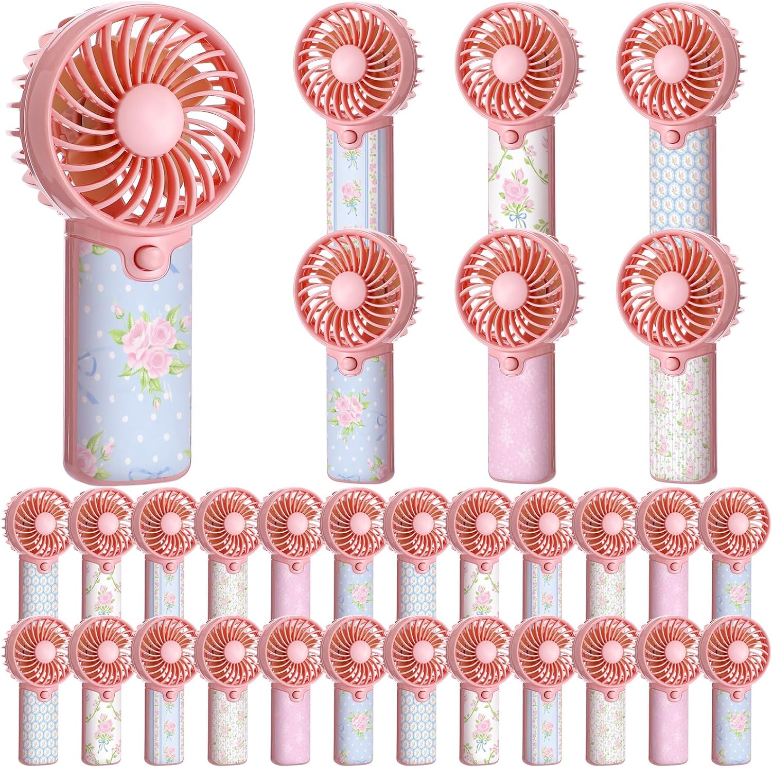 Gerrii 24 Pcs Tea Party Favors Mini Handheld Fans for Guests, Battery Operated Portable Fan Bulk, Floral Wedding Favors for Guests Bridal Shower Garden Party Bridesmaid Gifts
