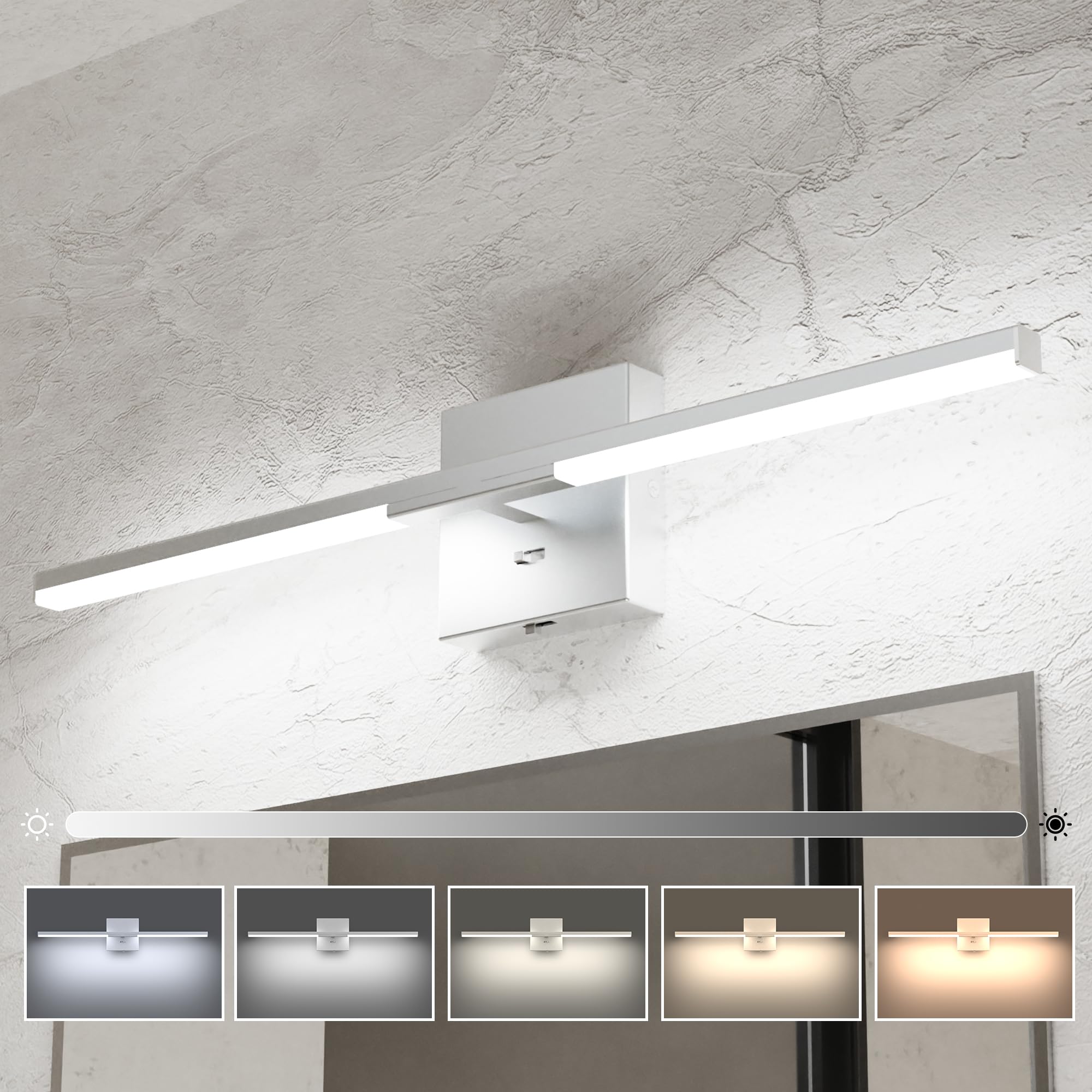 Ensenior Modern Vanity Light 24 Inch, Built-in Dimmer, 13W Dimmable 5CCT LED Light Fixture Over Mirror, Silver Bar for Bathroom Mirror Cabinets Bedroom-FCC Certificated