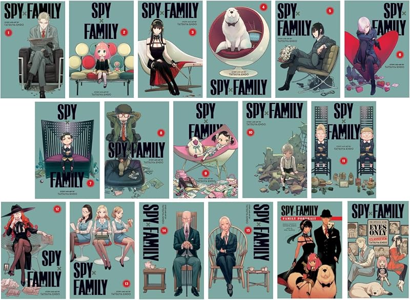Spy x Family Manga Series Colección definitiva de 17 libros (vol. 1-15 + guía oficial + retrato de Spy x Family): acción, comedia y drama familiar conmovedor.