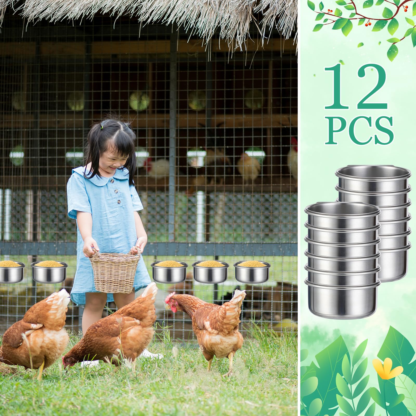 12 Pcs 10 oz Stainless Steel Bird Feeding Dish Cups Bird Feeder with Clamp Parrot Food Cups for Cage Pet Water Cage Bowls for Budgies Parakeet Cockatiel Small Animal - image 7