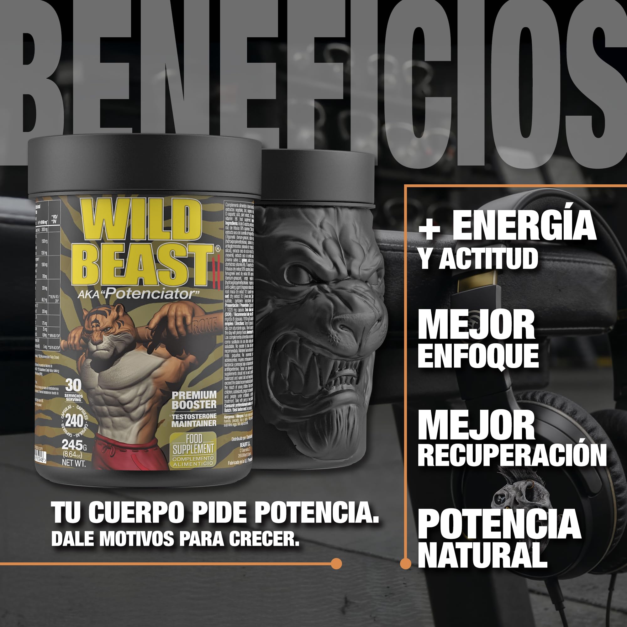 Zoomad Labs Wild Beast | Booster Testosterona Hombre | Tribulus Terrestris + Fenogreco + Maca | Potenciador Natural | Energía y Masa Muscular | 240 Cápsulas 30 Servicios