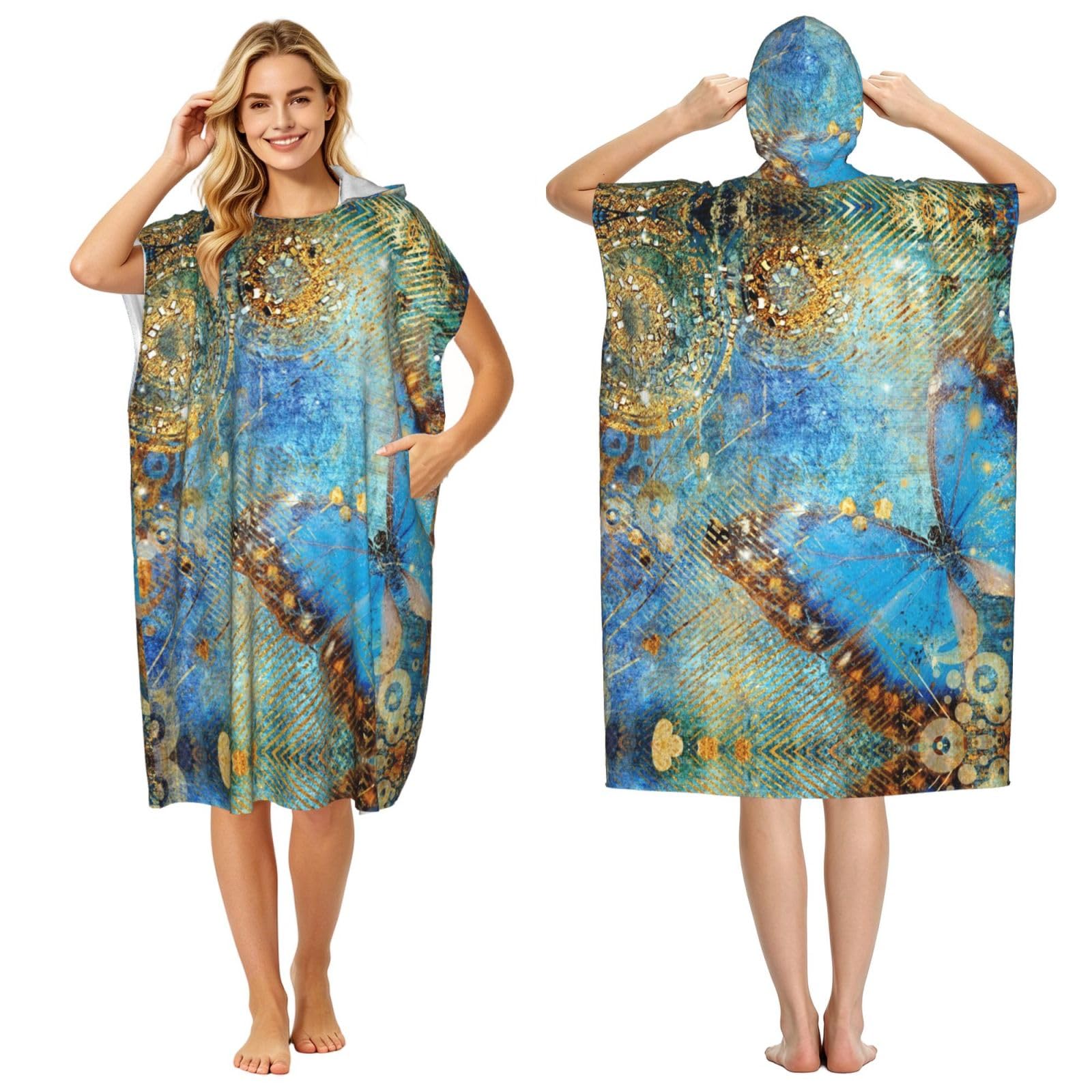 Peignoir à capuche papillon pour plage et piscine pour adultes