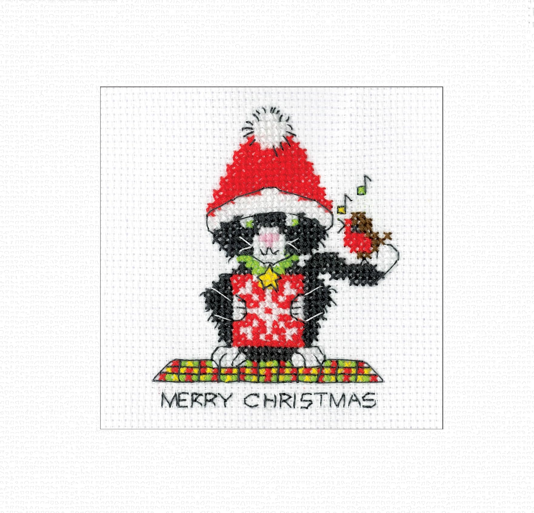 Heritage Crafts N/A Cross Stitch Card Kit - Black Cat Sat Hat - Couted Cross Stitch Christmas Card Kit