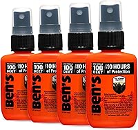Ben's 100% DEET Tick & Insect Repellent Spray - Alcohol-Free, 10-Hour Protection for Adults & Kids, 1.25oz Pack of 4