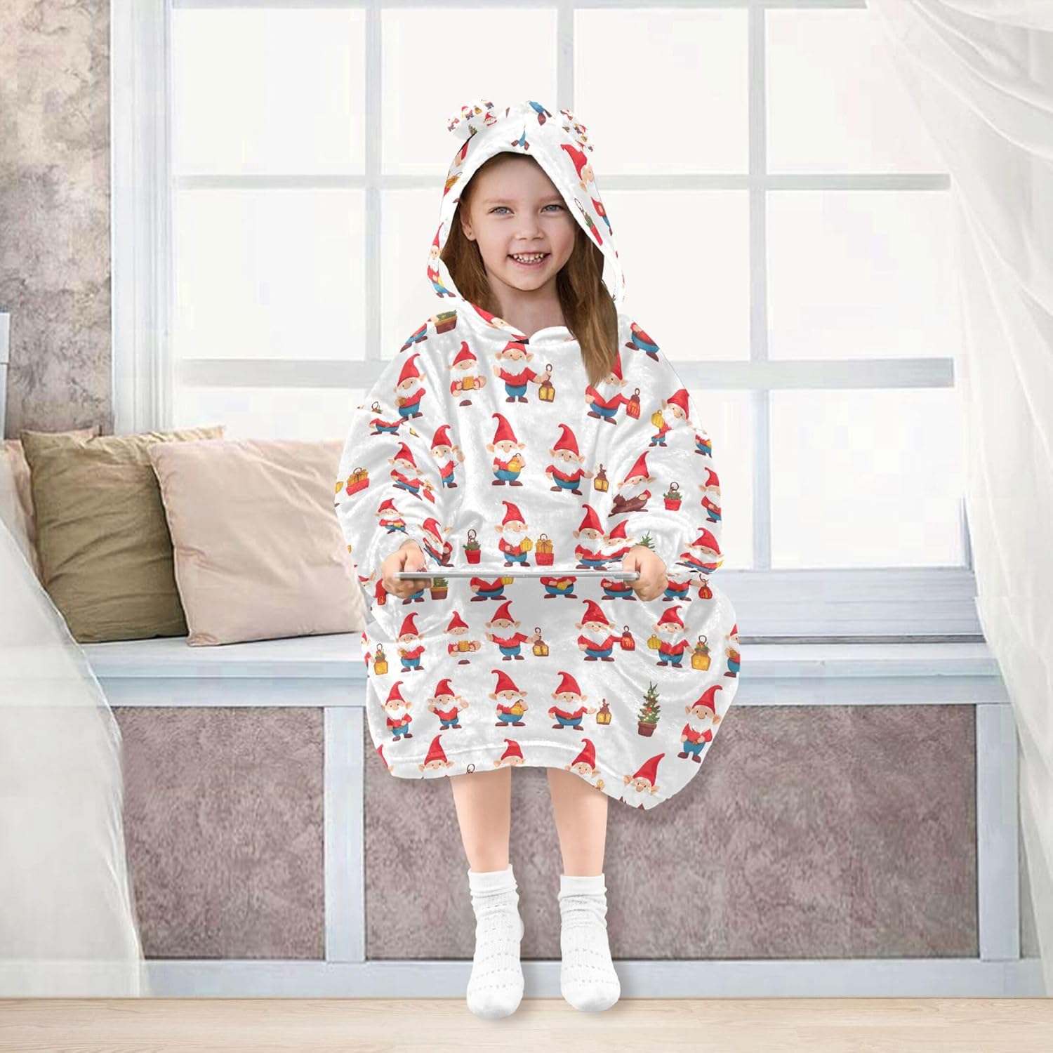 Christmas Xmas Gnome Dwarfs Kids Wearable Blanket Hoodie and Sleeves for Toddlers, Cute Hoodies Girls B0403606