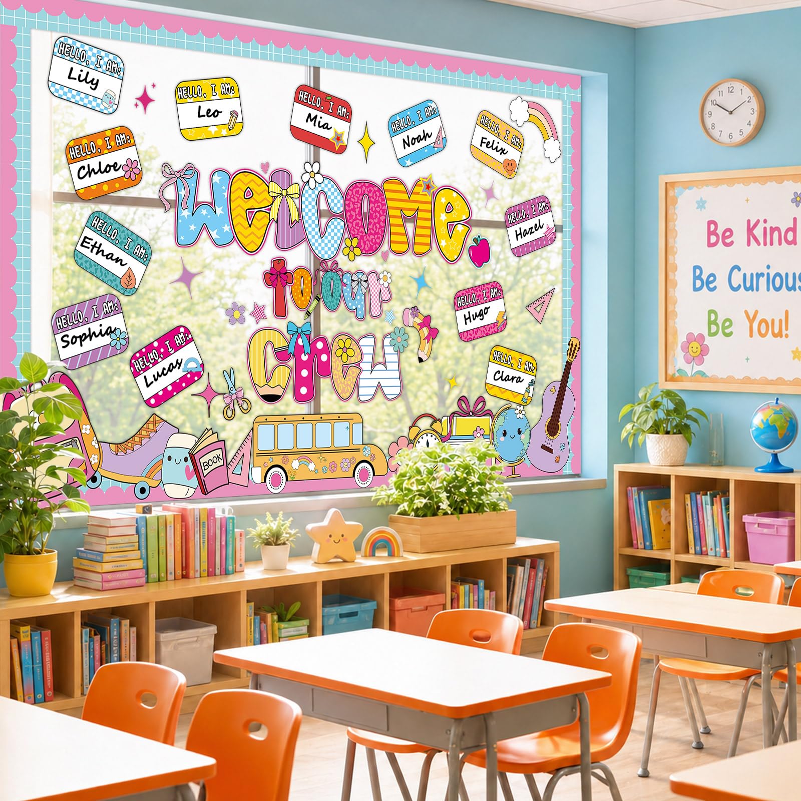 'Welcome Back to School' zestaw tablic ogłoszeniowych retro witamy w naszej klasie załogi dekoracja tablicy ogłoszeń kolorowa plakietka z imieniem motyw szkolny wycięcie nauczyciel biurowa tablica