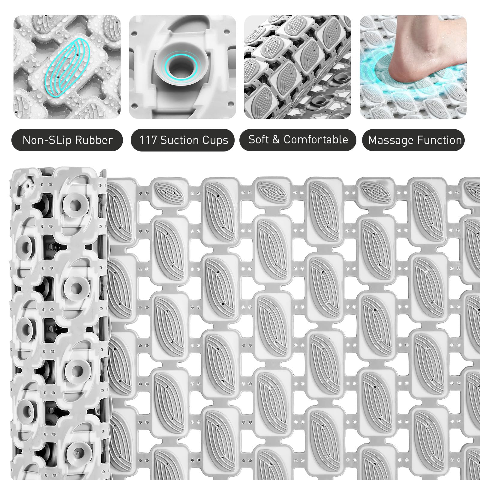 XIYUNTE Shower Mat Non Slip Anti Mould for Elderly- 70 x 40cm Non Slip Shower Mats for Inside Shower Anti Slip Shower Mat with Suction Cups - Image 3