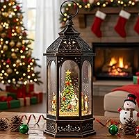 Vista 27 de Árbol de Navidad iluminado de 10 pulgadas, con música, globo de nieve, decoración de purpurina giratoria para el hogar de Navidad, sala de estar